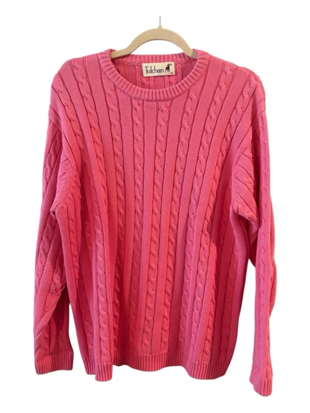 Tulchan Pink Cable Knit Sweater XL Coastal Nautical 100% Cotton